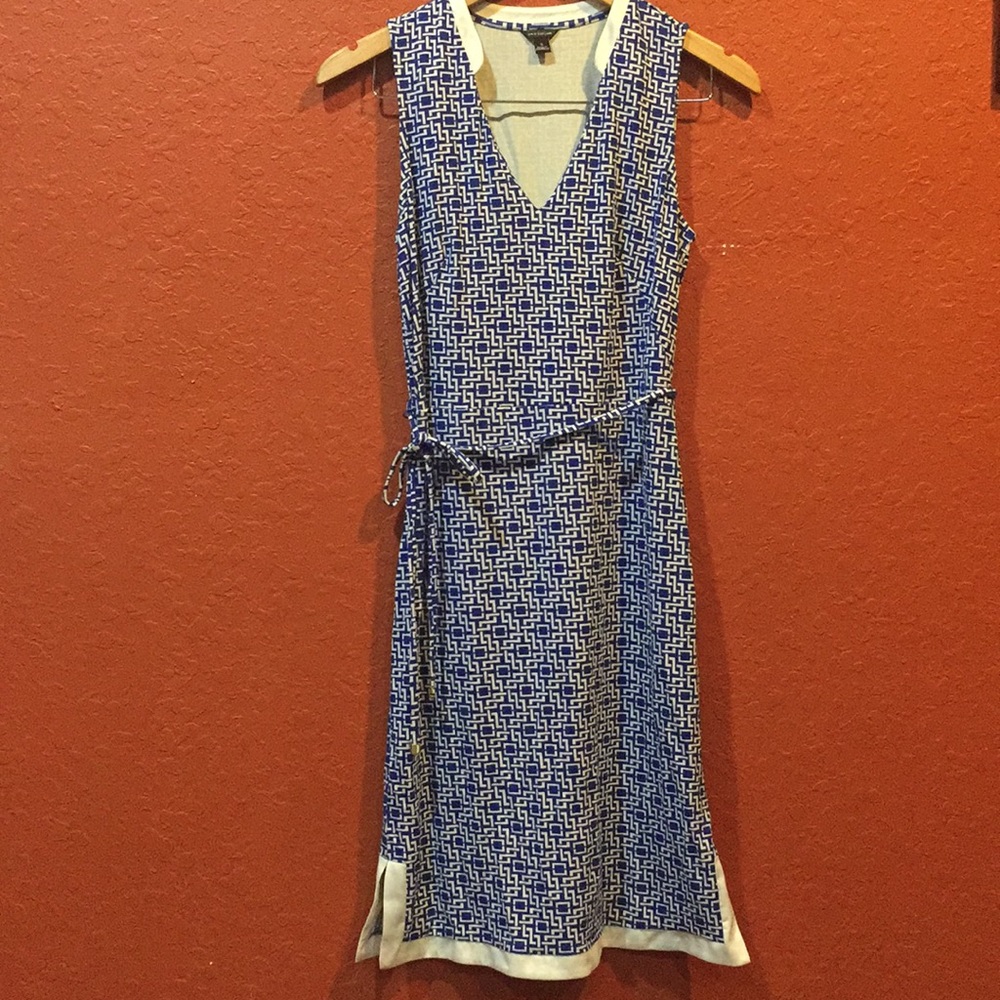 Blue and White V-neck Ann Taylor Dress